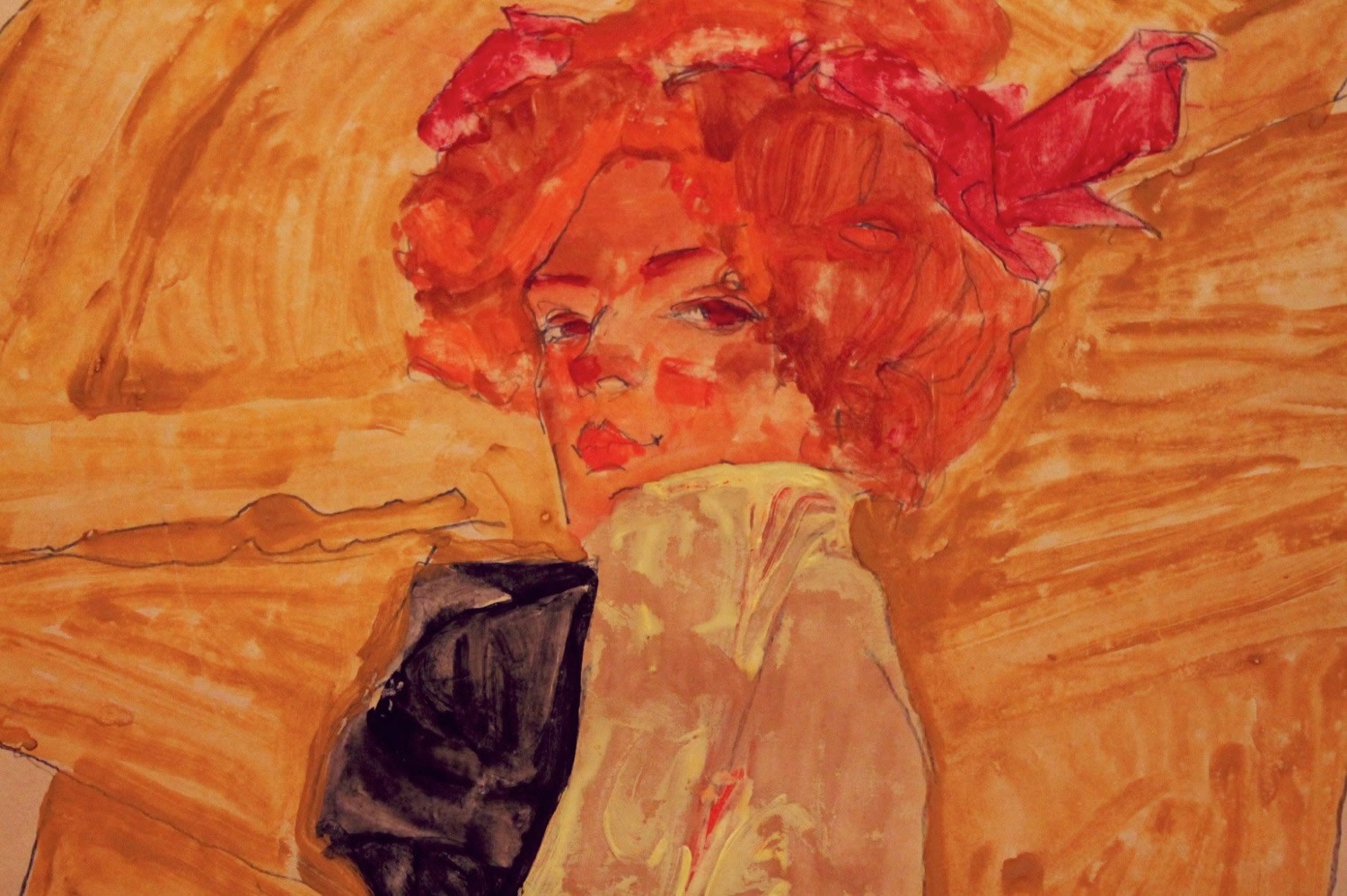 Egon Schiele - "Gerti vor ockerfarbener Draperie" - 1910