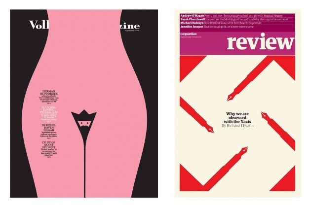 Due recenti copertine illustrate da Noma Bar. A sinistra, Volkskrant Magazine; a destra, The Guardian Review