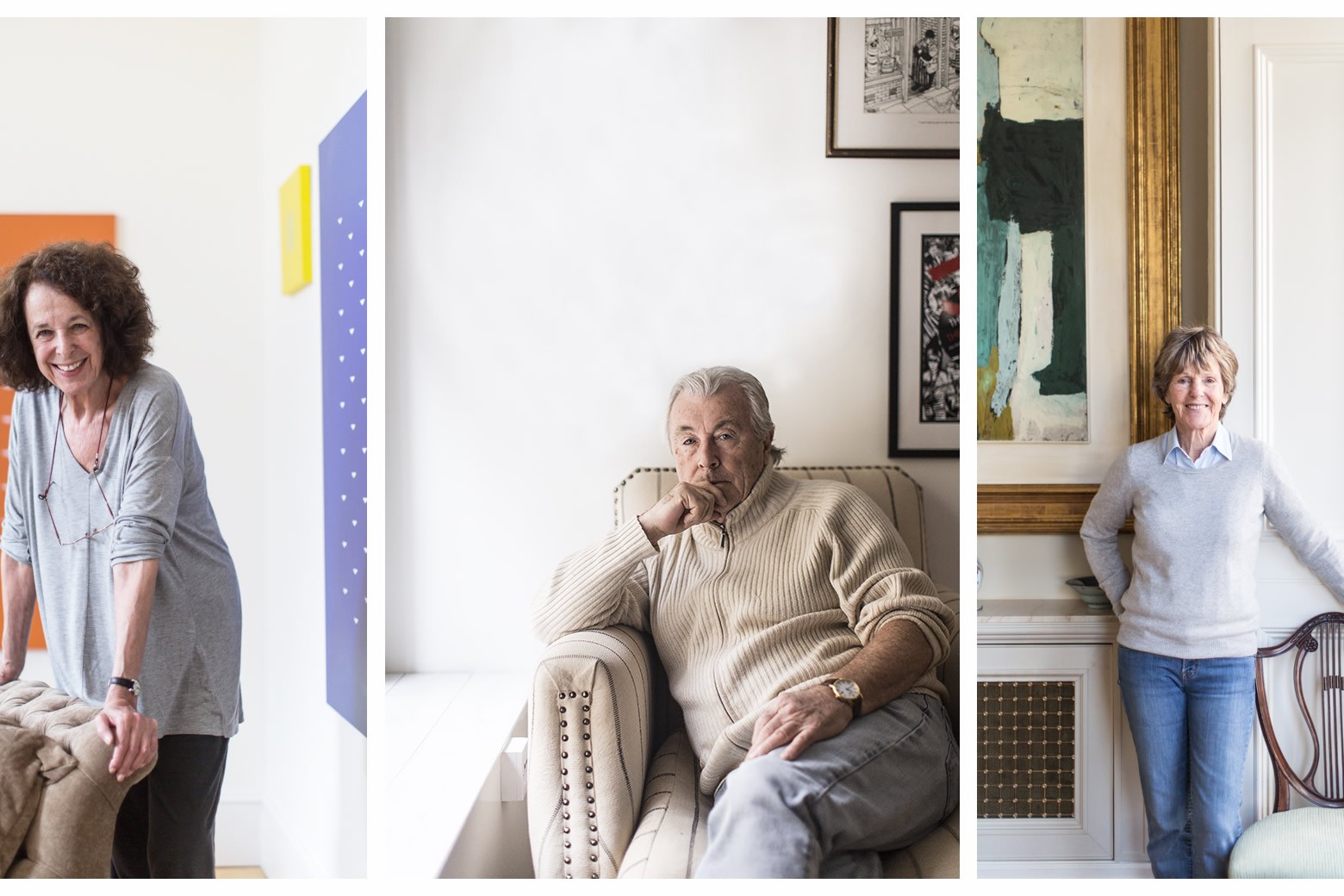 da sinistra: Tess Jaray, 77 anni, pittrice e stampatrice inglese; Terry O'Neill, 76 anni, fotografo; Jennifer Murray, 74 anni, aviatrice e scrittrice