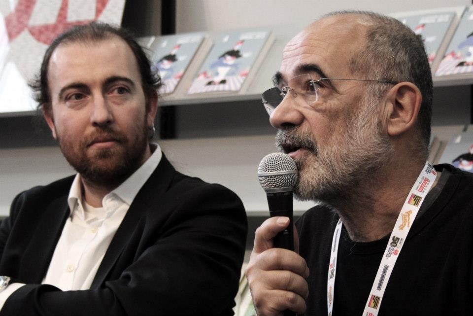 Fabio Toninelli e Guido Scarabottolo alla Fiera del Libro di Bologna, 2013 (foto: Tapirulan)
